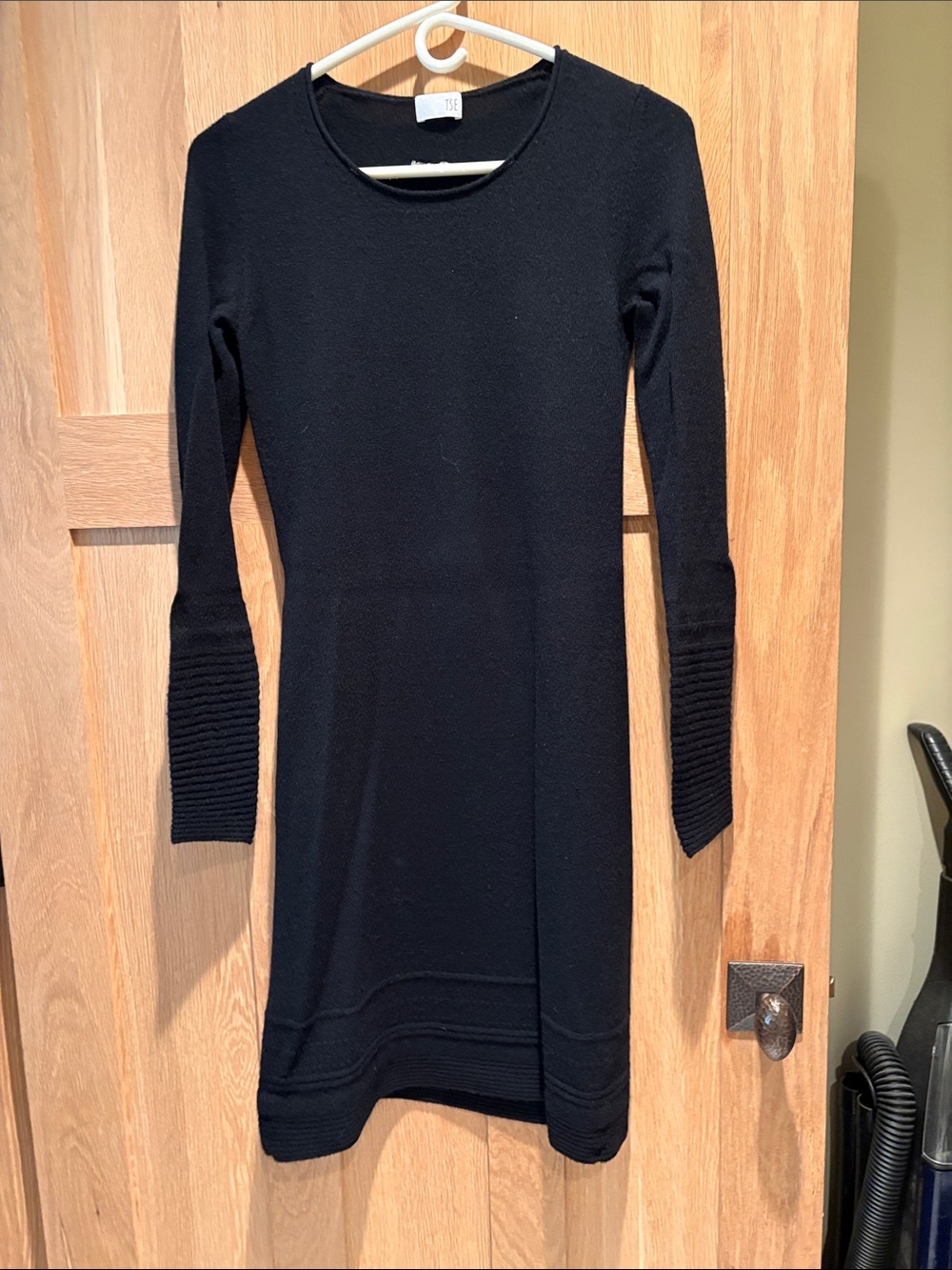 TSE Black Long-Sleeve Knit Dress - Classic Crewneck